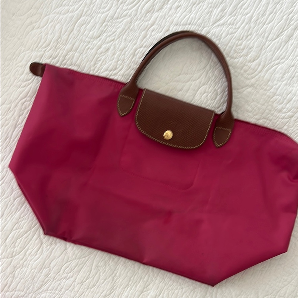 Longchamp Pink and Brown Tote Bag with Signature Nylon